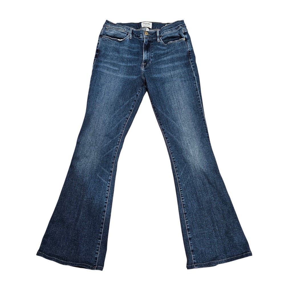 FRAME Le High Flare Jeans Cristallo Dark Wash Blue High Rise Denim Size 31